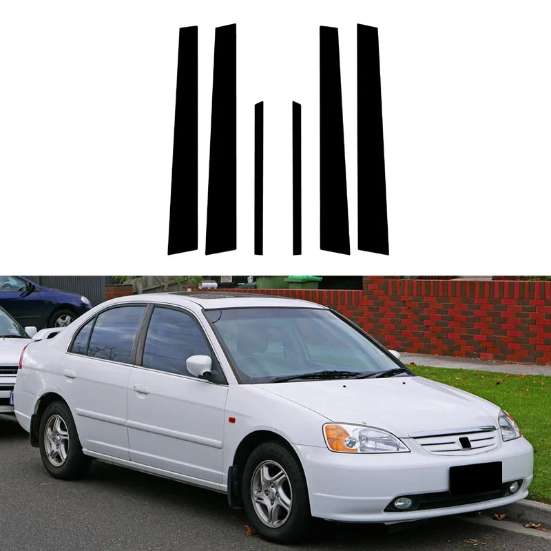Gloss Black Door Window Column Molding Sticker Trim Automotive Styling Pillars Cover for Honda Civic Sedan EU/ES/EP/EM 2001-2005