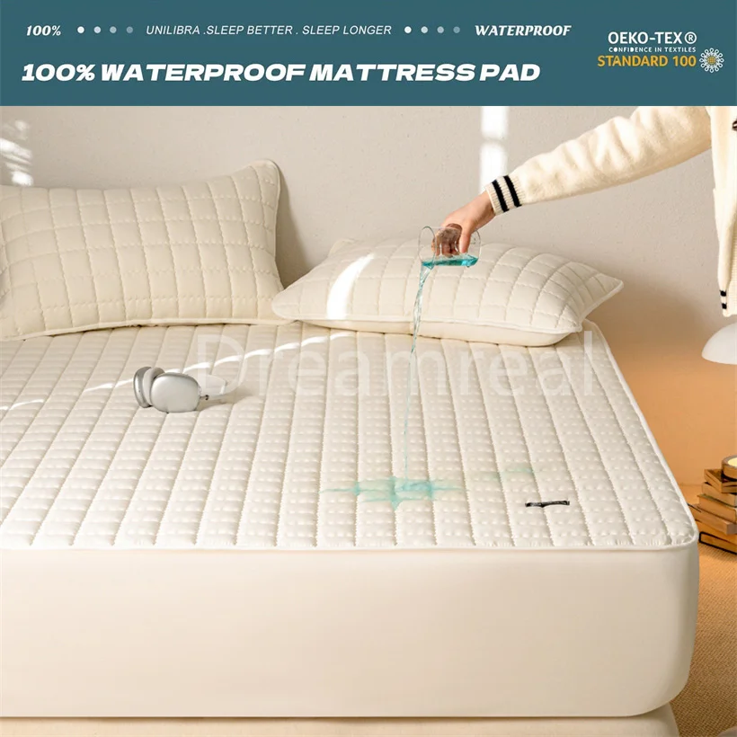 Waterproof Mattress Protector Soft Breathable 100% Waterproof Mattress Pad Cover Soybean Bedspread Durable Non-Slip Bed Cover