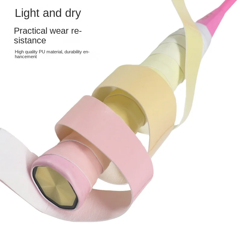 مصفق كرة الريشة 3 ألوان متدرجة 60 برميل كامل غير مسامية ومضاد للانزلاق غراء مسطح مرن ممتص للعرق حزام قبضة الحزام