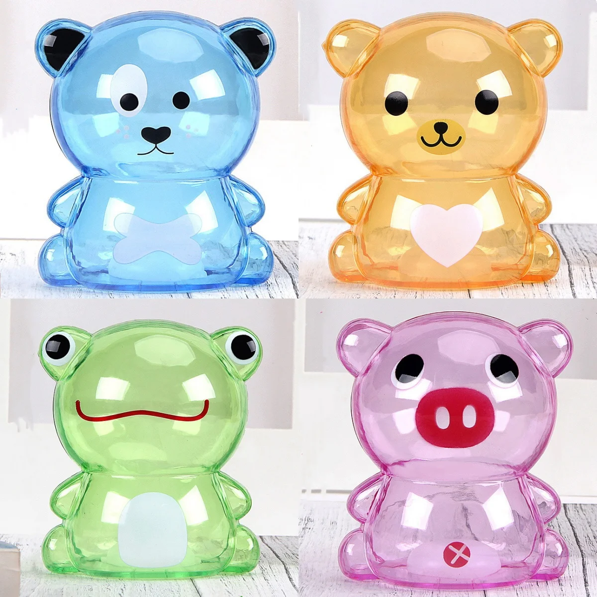 1PC Transparent Cartoon Plastic Pig Bear Animal Children Change Bank Cute Clear Money Saving Storage Box Home Decor Coin Bank