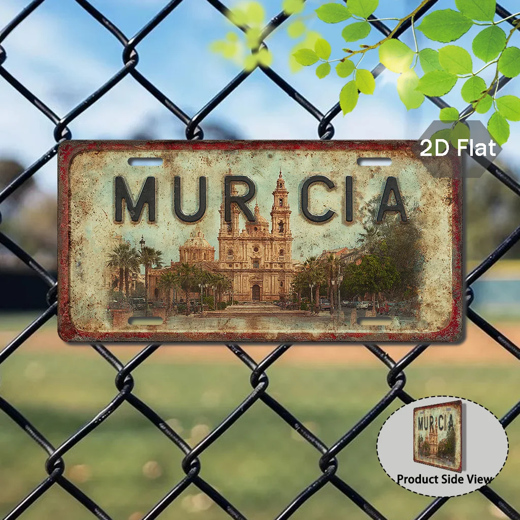 Vintage Aluminum Murcia City Sign, 2D Flat Printing, Southern European Ancient City Vibe, Birthday Home Wall Decor