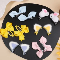 Plush Cat Ears Hairpins para meninas, clipes de cabelo fofos, presilhas doces para crianças, acessórios de cabelo para mulheres, presente de enfeites de moda, novo, 2 peças por conjunto