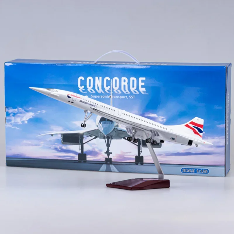 50CM 1/125 Scale Plane Concorde Air British Airways Airline Airplane Resin Aircraft with Lights Landing Gears Model Home Decor