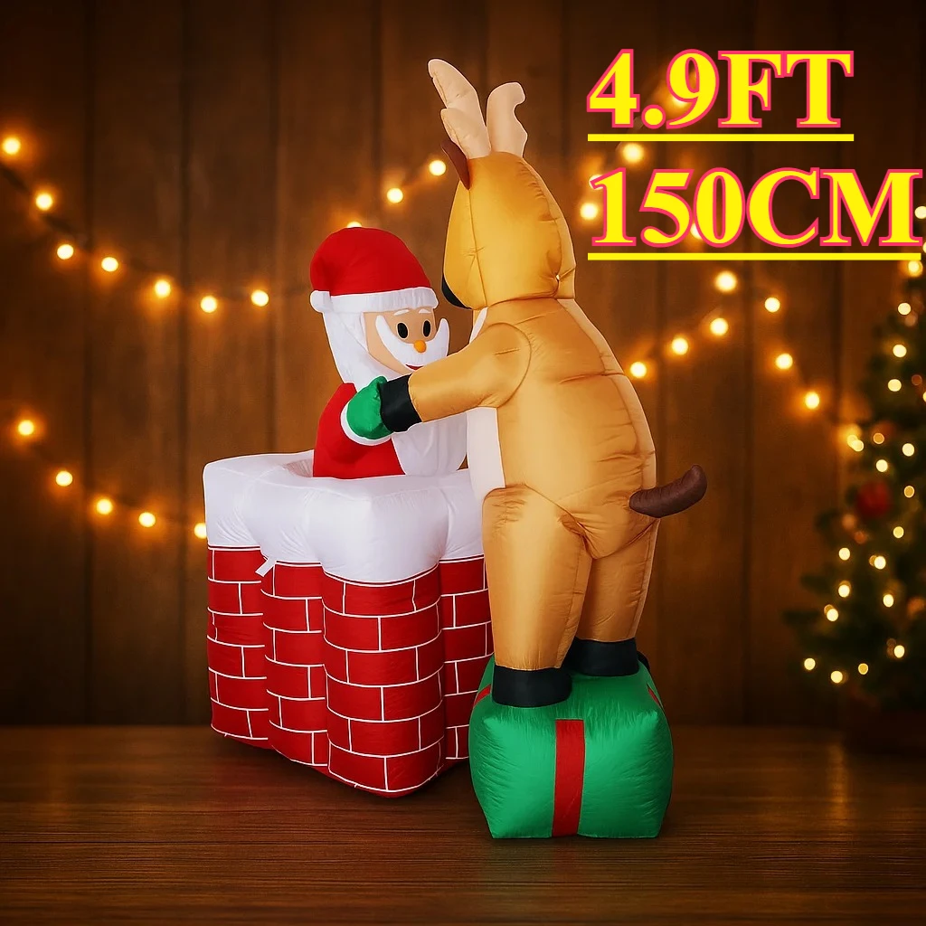 4.9FT عيد الميلاد ساحة زينة لعبة قابلة للنفخ زخرفة احتفالية هدايا عيد الميلاد LED سانتا الرنة مدخنة LED عيد الميلاد ديكور المنزل