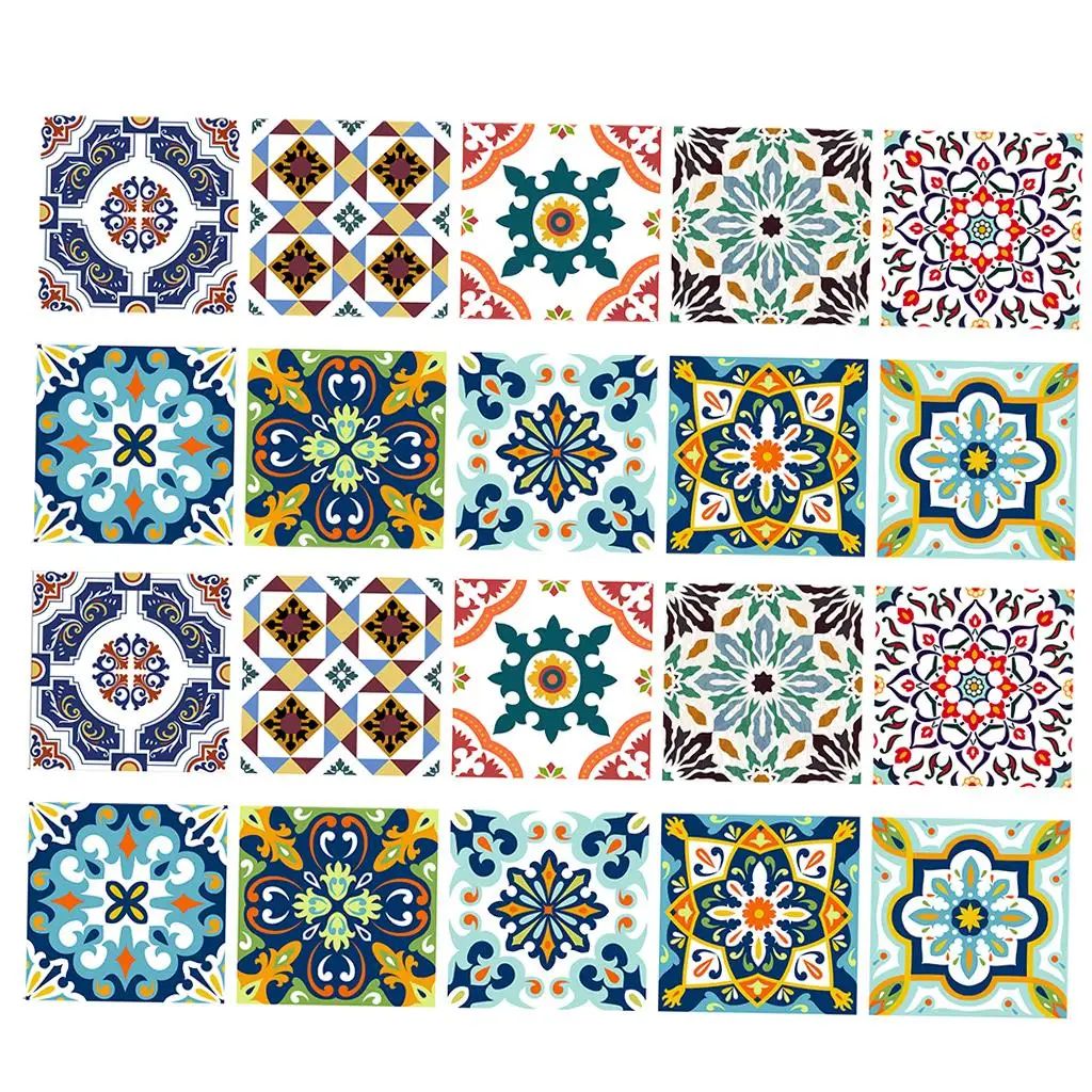 Eco-friendly PVC Tile Stickers Multicolored Floor Wall Decals for Kitchen Bathroom Waterproof
