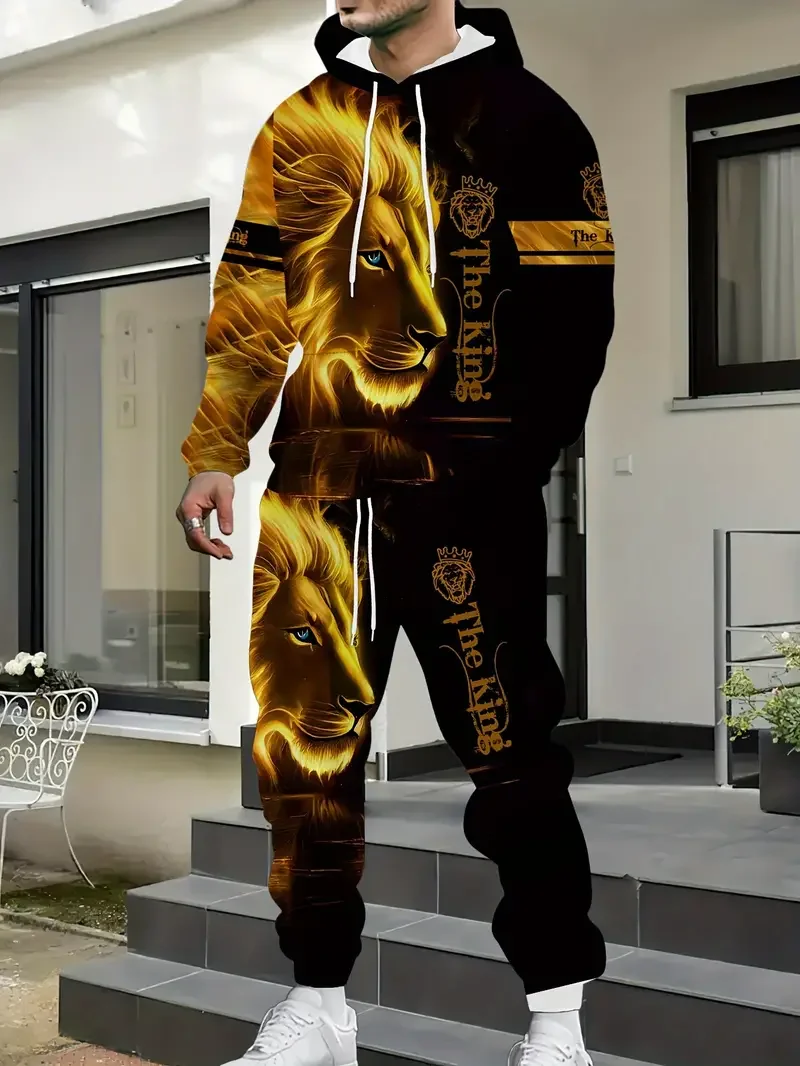 Herfst Dier Leeuw 3D Gedrukt Hoodie Pak Mannen Sweatshirts Hoodies Joggingbroek Casual Mode Tweedelige Trainingspak Set Man Kleding