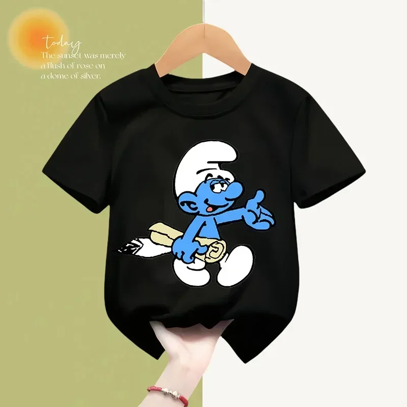 2024 new summer Smurfs Smurfette children's T-shirt Cartoon cartoon printed short-sleeved boys and girls casual sports top