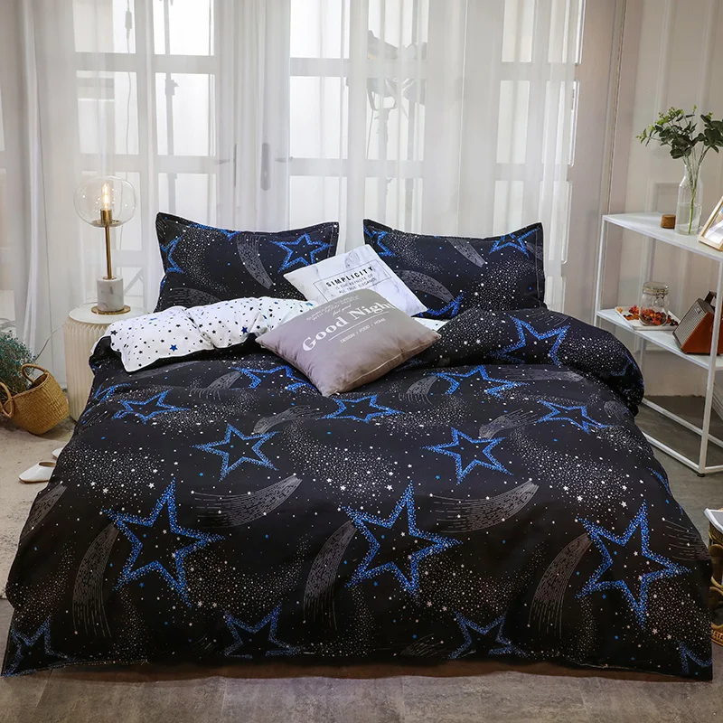 

Star Black Duvet Cover Set Full Queen Reversible Star Comforter Cover 4pcs Kawaii Space Starlight Boundless Galaxy Bedding Set