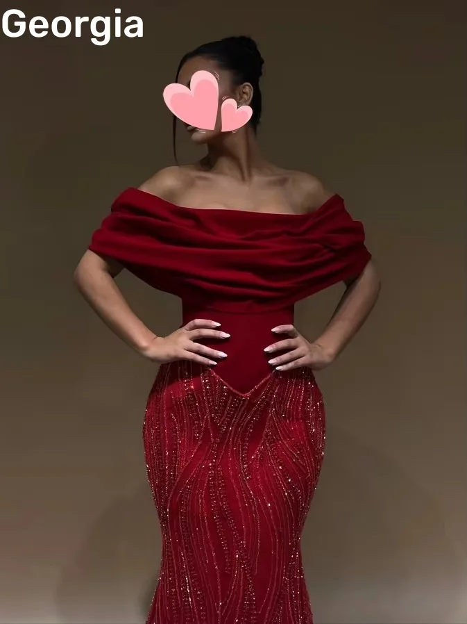 Sukienki syreny na studniówkę z odkrytymi ramionami, zdobione koralikami, luksusowe suknie wieczorowe do ziemi, krótkie rękawy, zapinane na zamek, koktajlowe.