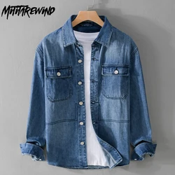 Spring Fall Mens Denim Shirt Streetwear Long Sleeve Jean Shirts Youth Japan Retro Motorcycle Cowboy Shirts Loose Casual Shirts