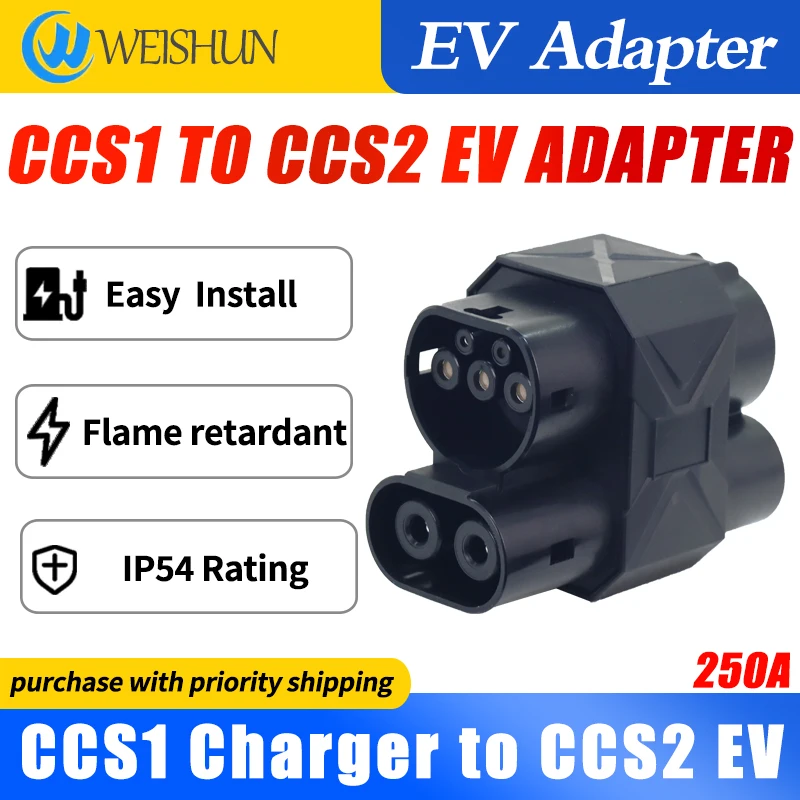 

DC CCS1 to CCS2 Adapter 250A 250kW Max CCS1 to CCS2 Electric Vehicle Charger Connector DC 1000V Fast Ev Charging Adapter