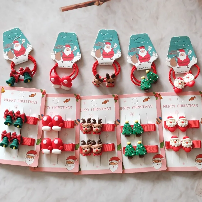 

2pcs/set Christmas Hair Accessories for Girls Festive Santa Claus Hair Ties Cute Red HairPin Kid Holiday Party Hairpins 2025 New