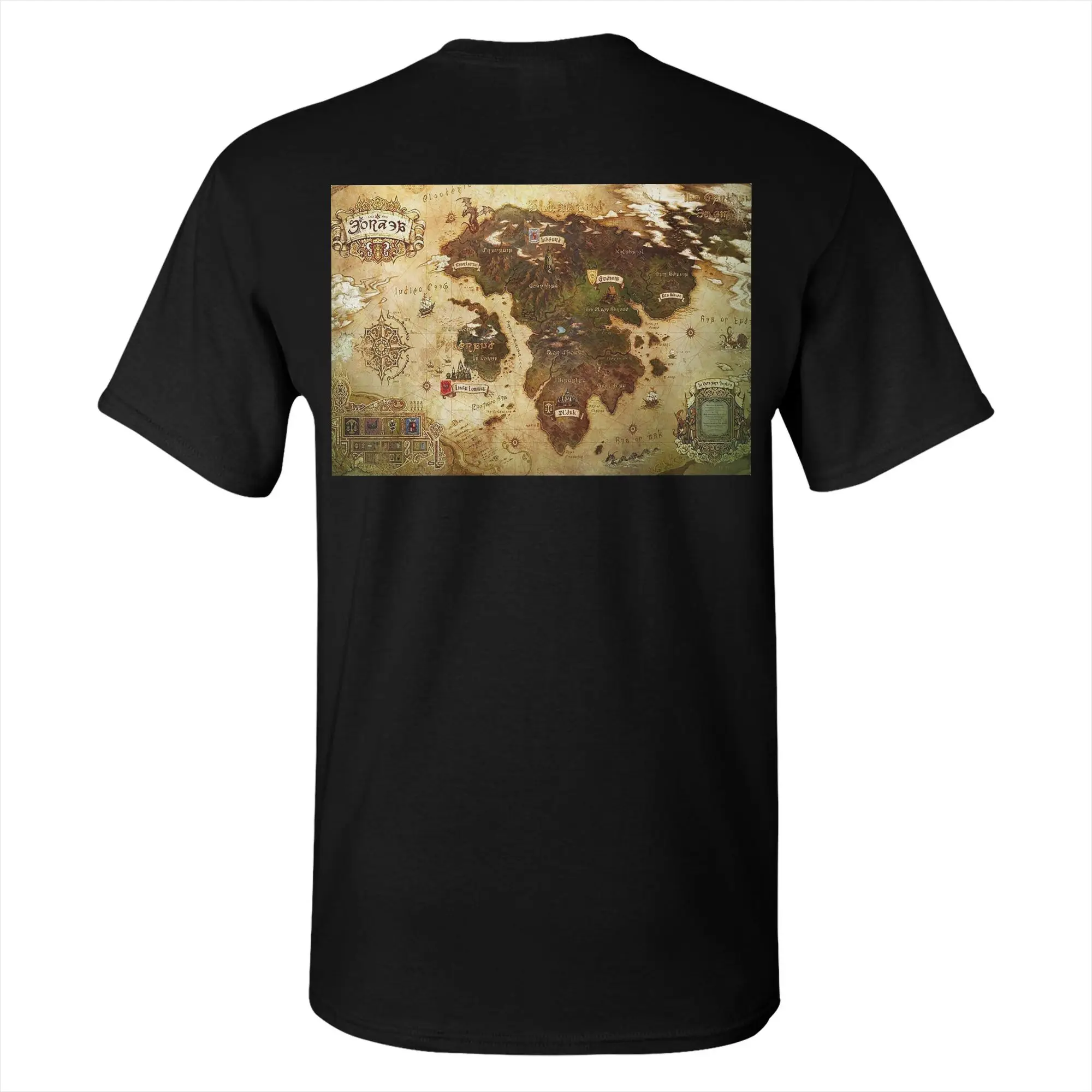 Eorzea Ffxiv Map Men T-Shirt Double Sided Oversized T Shirts Men's Crew Neck Cotton Tees Short Summer Male view 4