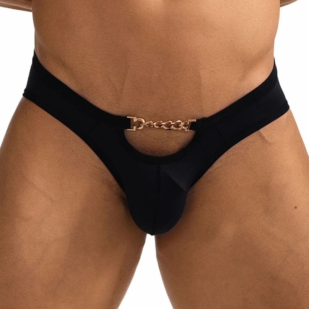 New personalized men's metal chain sweat-absorbing ice silk underwear, cross-border low-rise briefs GT502
