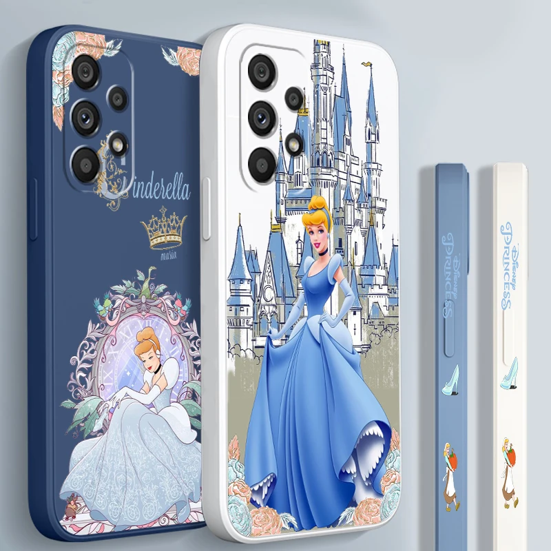 Cinderella Disney Fashion Cute Liquid Left Rope For Samsung Note 20 10 A54 A31 A14 A03 A22 A34 A04 A24 A25 Ultra Plus 5G Funda