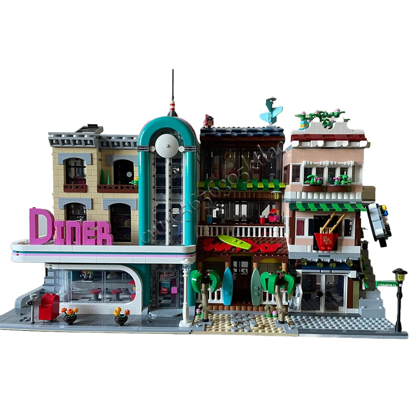 914Pcs MOC Customize Modular Surf Bar & Grill Alternate Building DIY Blocks Creative Children Puzzle Collection Bricks Toys Gift