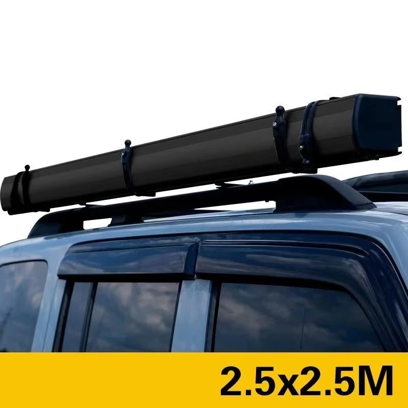 Hot Sale 4x4 Car Side Tent with LED Light Aluminum Black Shell and PU Coated Sunshade Outdoor Car Side Awning