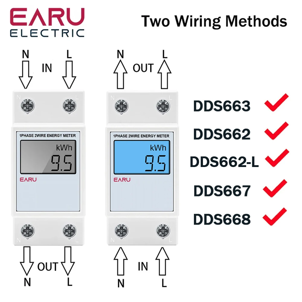 Single Phase LCD Digital Energy Meter Reset Zero kWh Voltage Current Power Consumption Counter Electric Wattmeter 220V Din Rail