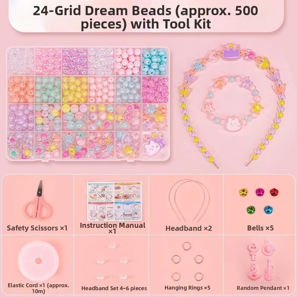 24 Grid DIY Handmade Beaded Kit Toy Acrylic Colorful DIY Jewelry Making Kit Kawaii Candy Color Beads Toys for Children Girl