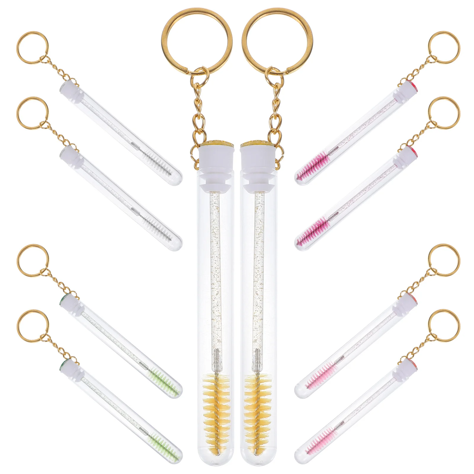 10Pcs Eyelash Brush with Keyring and Tube Lash Tool for Women Makeup Accessory Rhinestone Detail Fashionable Compact Design