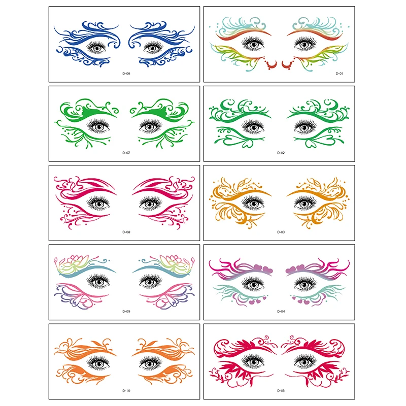 10 Halloween Removable Temporary Eye Tattoo Stickers,Can Be Used Realistic Tattoos,Waterproof And Sweatproof,Halloween Makeup