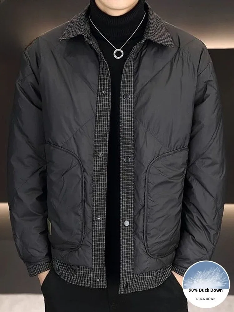 

Мужская повседневная стеганая куртка с наполнителем из 90% пуха, воротником-стойкой, в стиле пэчворк, свободного кроя, для города и отдыха