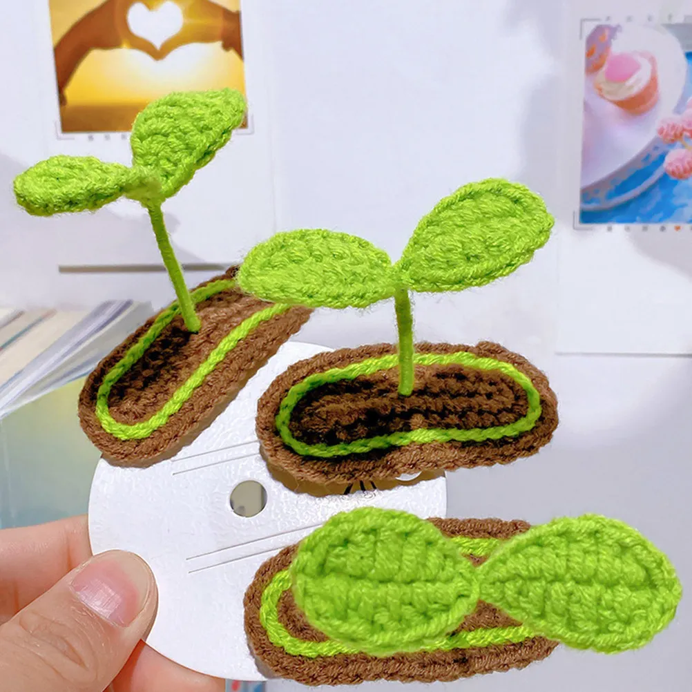 

2Pcs Knitted Wool Metal Sprout Hair Clips Cute Plant Barrettes for Young Festival Hairpins Fun Hair Accessories Small