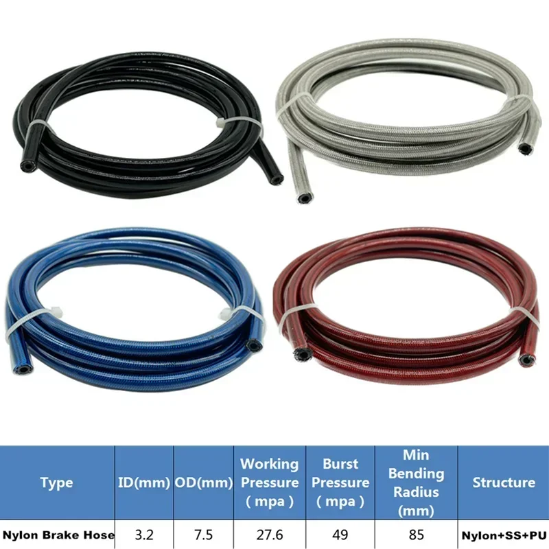 3M AN3 Motorcycle Braided Stainless Steel + PVC + Nylon Brake Line Hose Fluid Hydraulic Hose Dirt Bike Gas Oil Fuel Tube Pipe