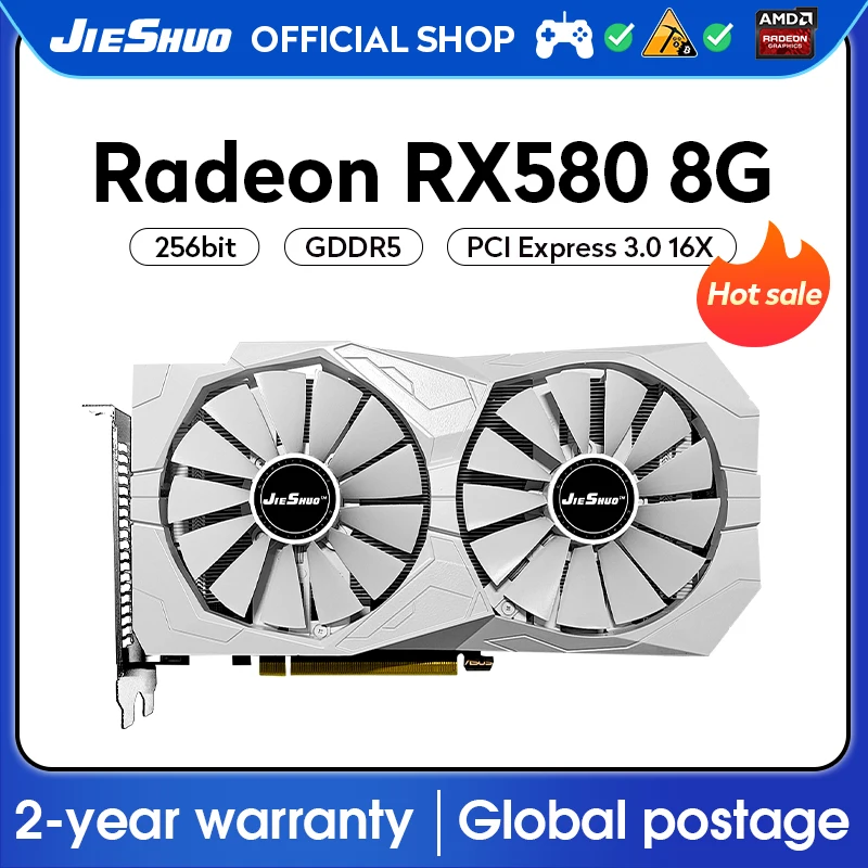 

JIESHUO Video card AMD RX 580 8GB 2048SP Gaming graphics card GDDR5 256bit GPU rx580 8g graphics card Desktop Video Office 580Rx