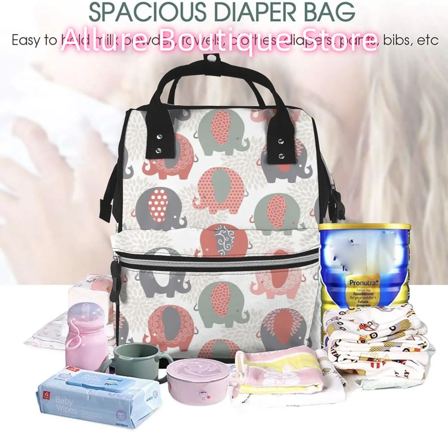 Kawaii الفيل حقيبة ظهر للحفاضات للنساء سعة كبيرة حقيبة الحفاض متعددة الوظائف مقاوم للماء حقائب الظهر للأم أبي Esse #5