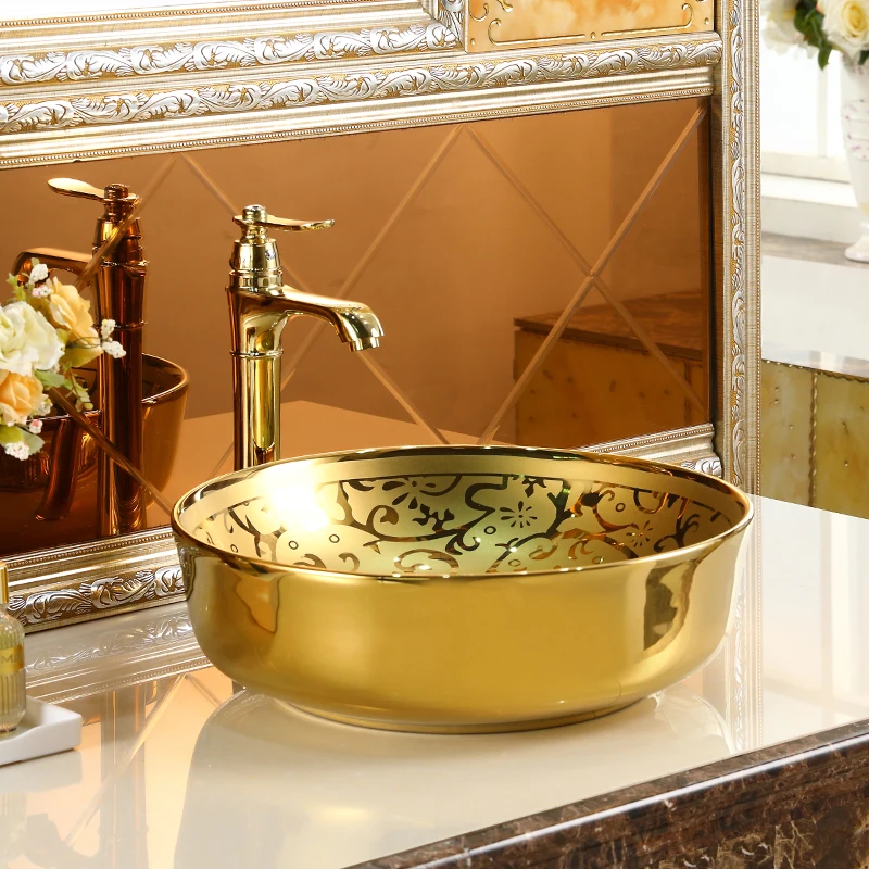 

Ceramic Basin Art Basin Home Golden, round Washbasin