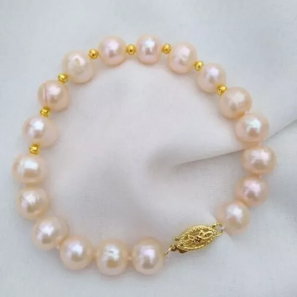 

New romantic AAA+South Sea 9-10mm pink pearl bracelet 7.5-8 inch 14K clasp 10-11mm