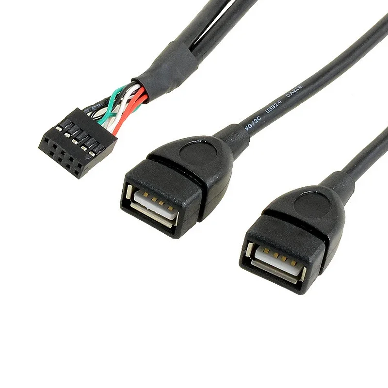 1PCS 15/30/50cm MotherBoard 9Pin Turns USB2.0 Two Extension Line Main board Female Header to Dual USB 2.0 Female Adapter Cable