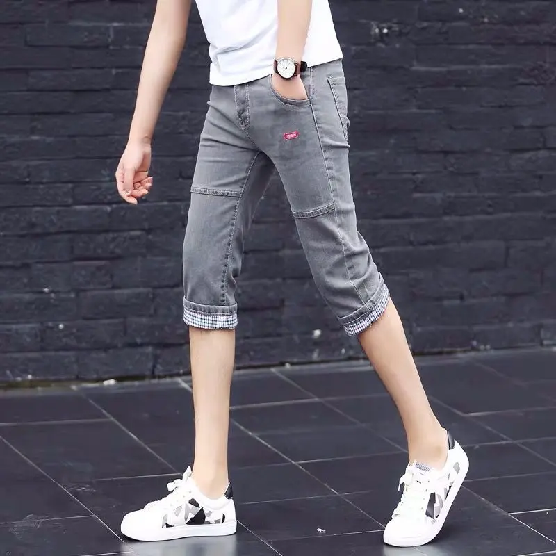 Summer Thin Section Seven-point Ripped Jeans Men's Korean Version of Slim Beggar Pants Men's Denim Shorts Outer Wear