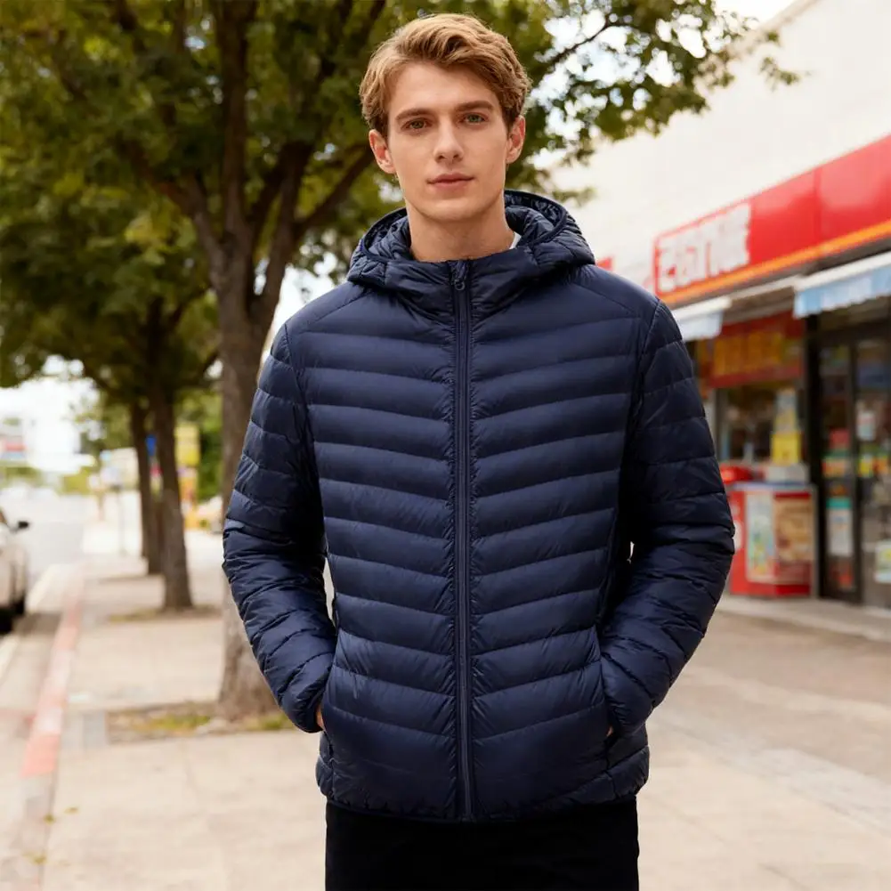 

Men Coat Men's Hooded Down Coat for Winter with Zipper Closure Lightweight Warm Outerwear for Weather Windproof Long Sleeve