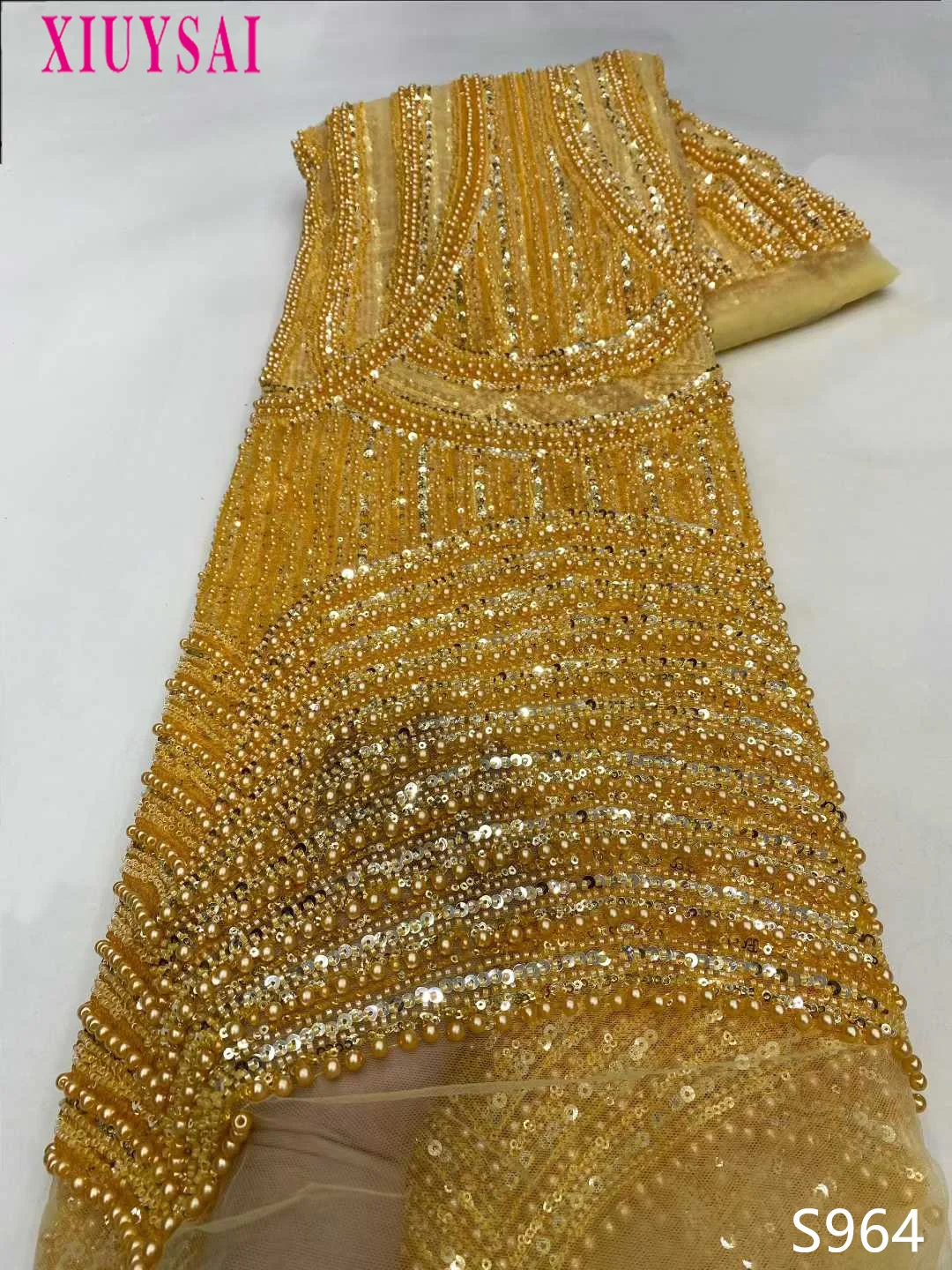 

African Beaded Lace Fabric 2025 Beautiful French Lace Fabric Mesh Nigerian Lace Fabrics Sequins For Women Wedding Party Dress