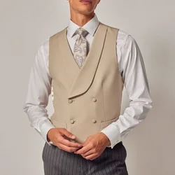 Vest For Men Shawl Collar Double Breasted Sleeveless Khaki Retro Gentleman's Clothing Business For Wedding Waistcoat chaleco