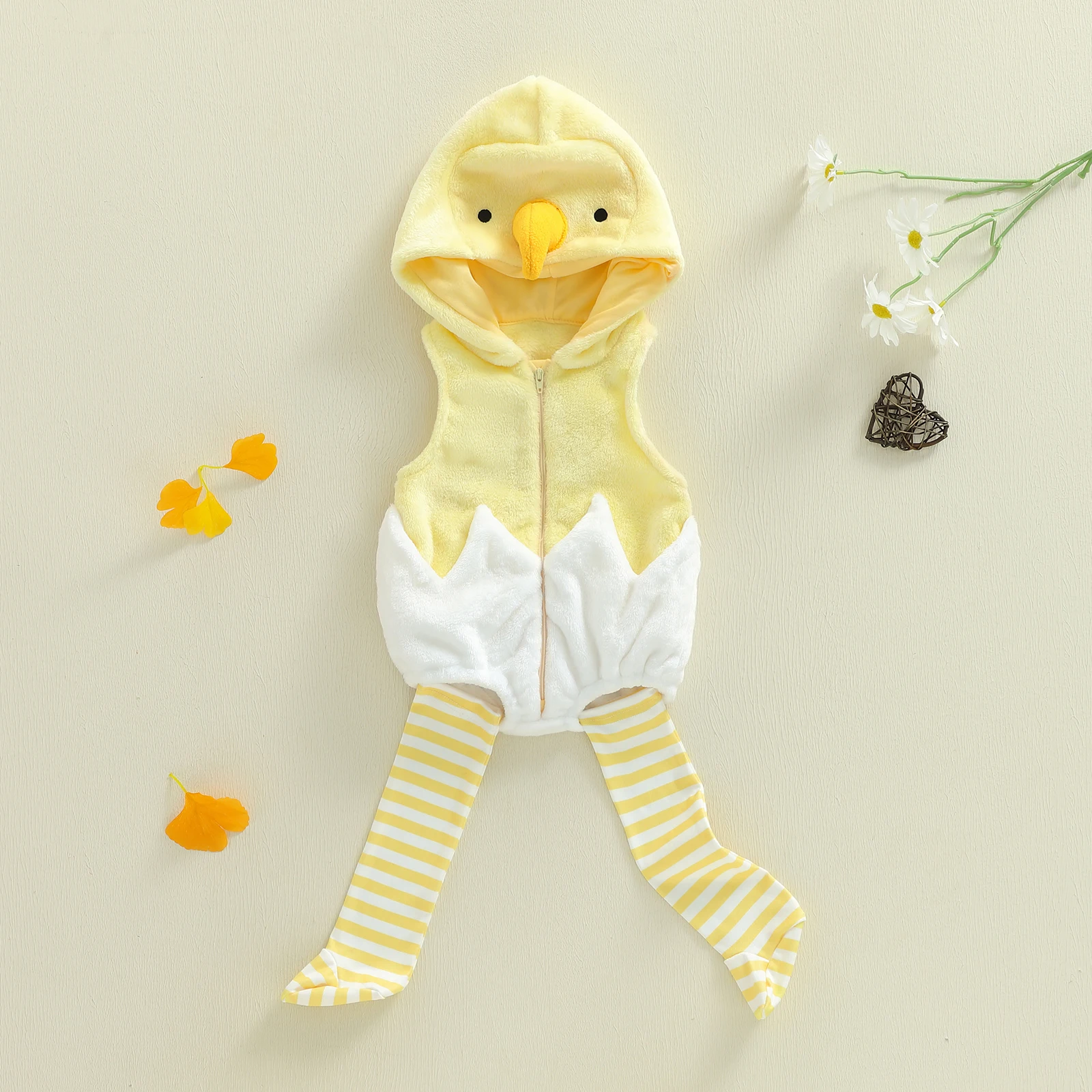 

Baby Girls Chicken Costume, Sleeveless Hooded Infant Romper with Striped Socks Cosplay Halloween Clothes