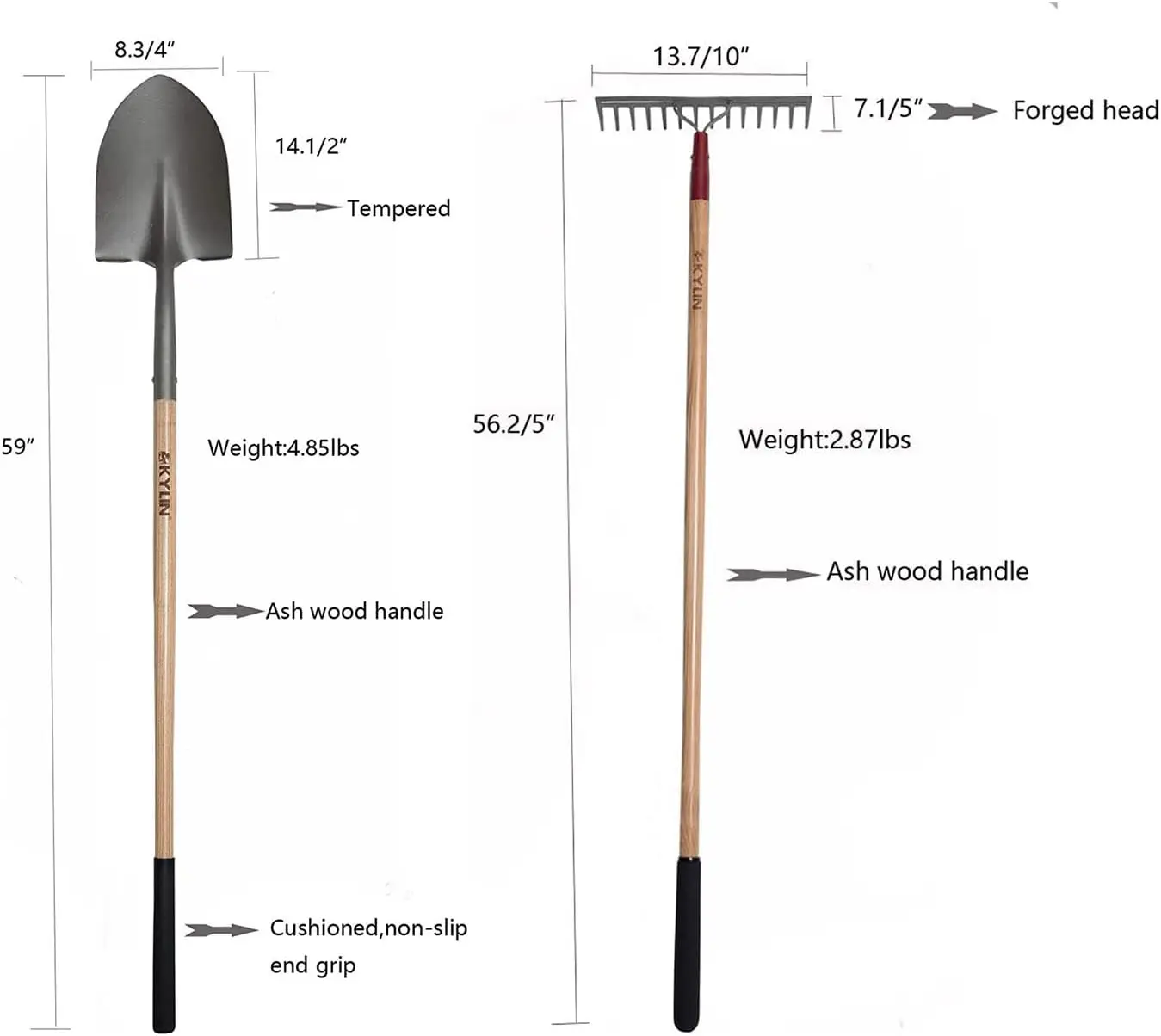 14-Gauge Garden Tools Shovels Spades Heavy Duty Shovel Rake Hoe Set Forged Scraper Bush Hook with Long Ash Handle for Landscape