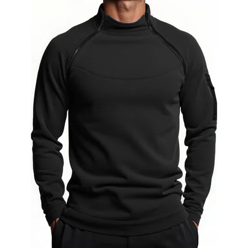 Imagen 2 del producto Otoño Invierno sudadera de lana Polar para hombres al aire libre cálido táctico doble cremallera cuello alto Top Casual sudadera de Color sólido