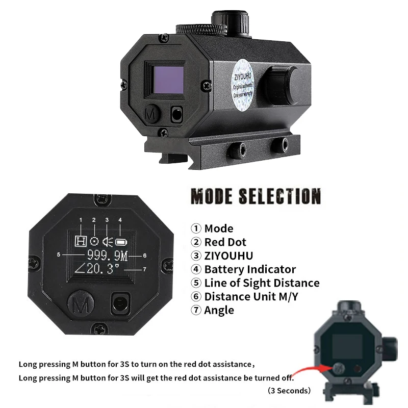 ZIYOUHU-MINI8 Caza قناص ليزر Rangefinder Riflescope 1200 متر طويلة المدى في الوقت الحقيقي مقياس المسافة للصيد