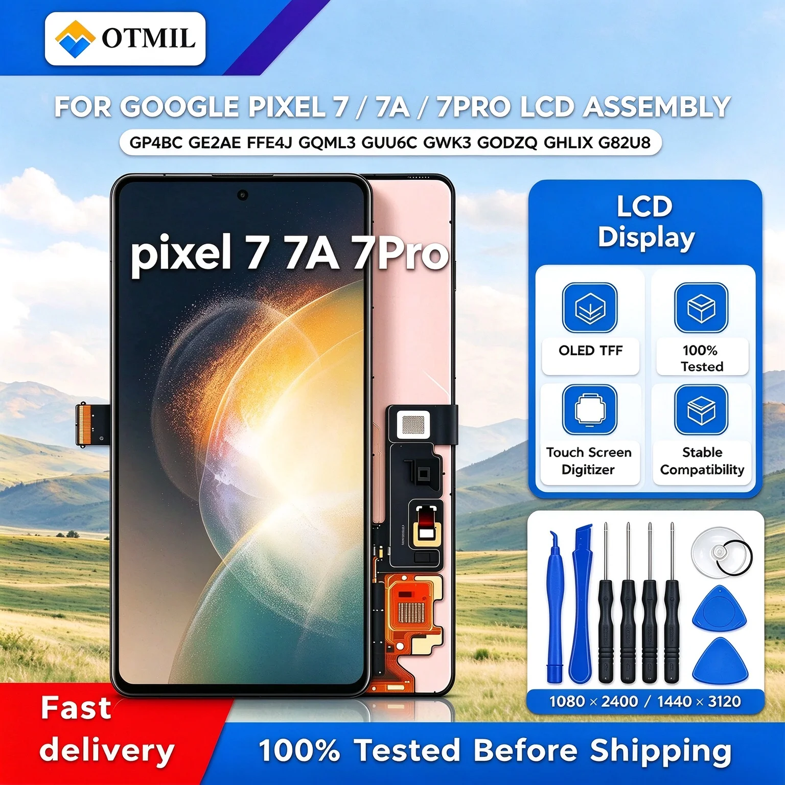 LCD Touch Screen Assembly For Google Pixel 7 7A 7Pro GP4BC GQML3 GWKK3 OLED TFT Display Replacement With Repair Tools With Frame