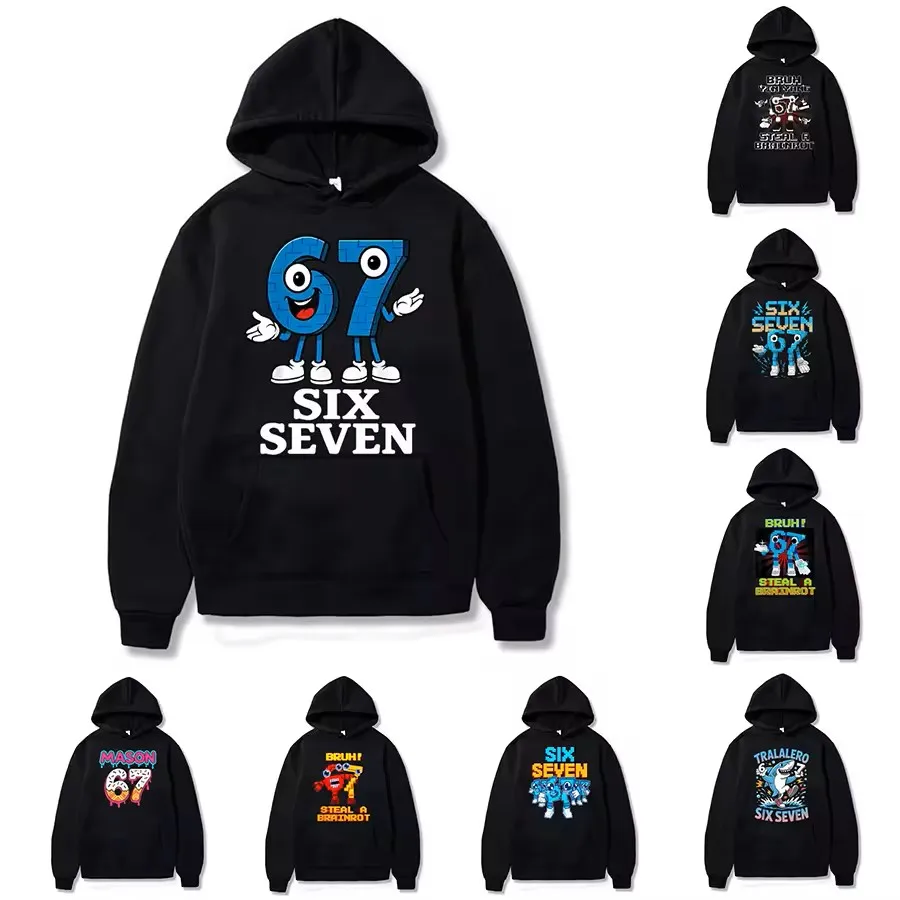 Bruh 67 Six Seven Funny Brainrot Meme Kinder-Kapuzenpullover für Jungen und Mädchen, Kapuzenpullover, Hiphop, Streetwear, weiches, lässiges, warmes Sweatshirt
