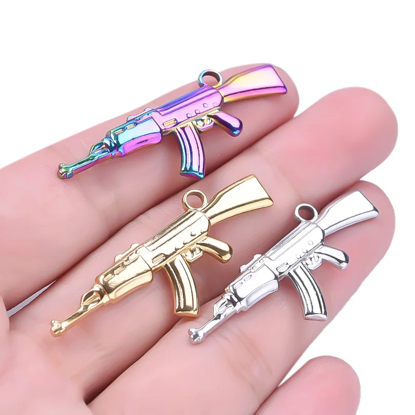 10Pcs/Lot Retro Nation Machine Gun Pendant Gold Colour Stainless Steel Pendants 2024 New In Jewelry Making Necklace Accessories