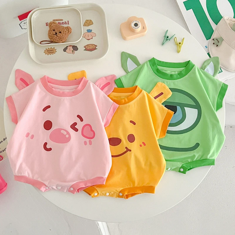 Baby Boys and Girls\' Baby Triangle Cover Summer Soft and Comfortable Macaron Color Pink Piggy Green Big Eyes Cartoon Clothes