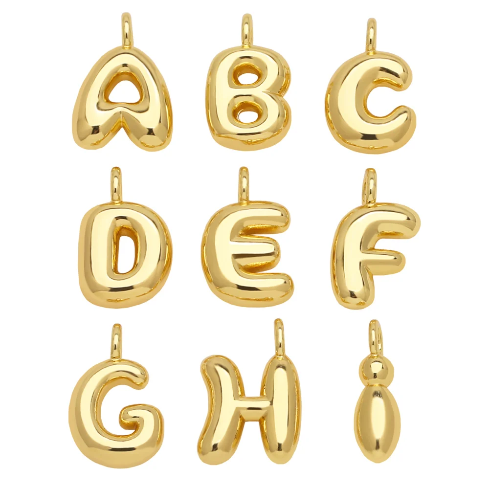 OCESRIO Polish Mini Gold Color Ballon Initial Letter Necklaces Pendant Copper Gold Plated Jewelry Making Supplies pdtb501