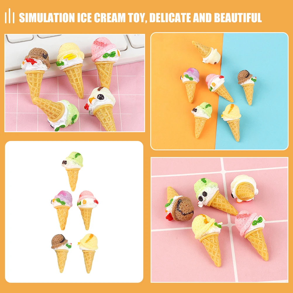 

12 Pcs Simulation Ice Cream Artificial Toy Dessert Props Resin Mini Cute Charms