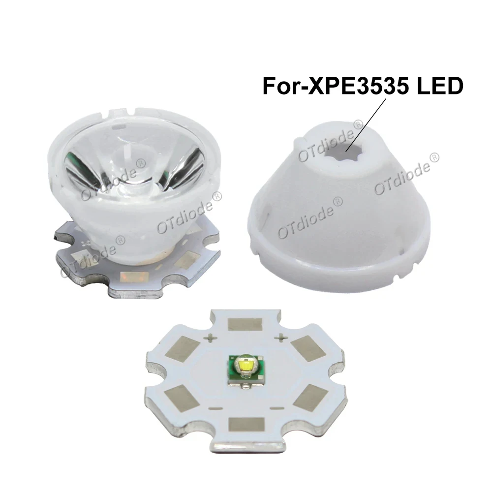 Refletor de lente LED colimador, suporte branco, 10 graus, 25 graus, 45 graus, 60 graus, 5050-L2, XLM, XML2, LED XHP50, 21mm, 1pc