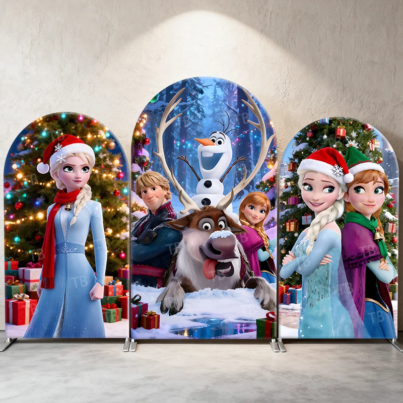 

Frozen Arch Backdrop Cover Elsa & Anna Disney Christmas Theme Photograph Background for Kids Birthday Party Event Decoration