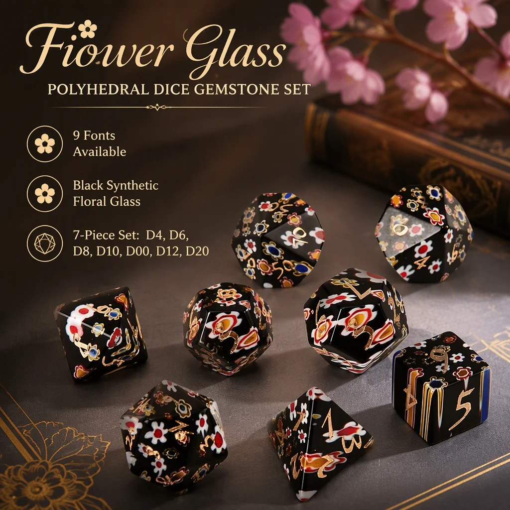 Spot Goods Black Glaze Polyhedral DND RPG Dice Semi-precious Stones Ornaments Jewelry Support Custom Font Symbol Pattern Logo